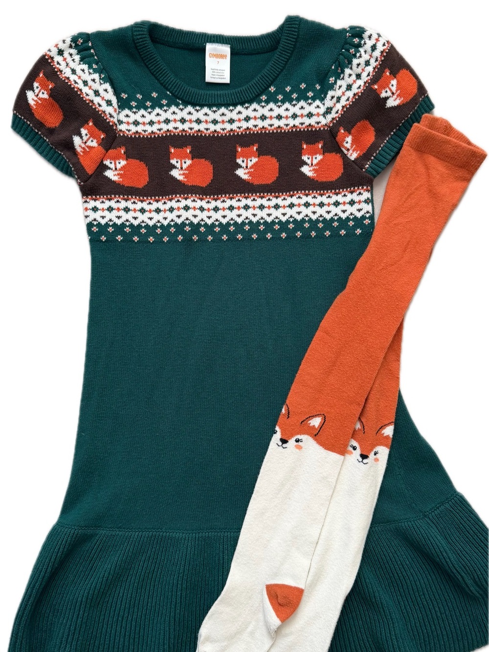 Gymboree “Fox Fairisle Sweater Dress” + Fox Tights | Friendly Fox | Size 7 | EUC